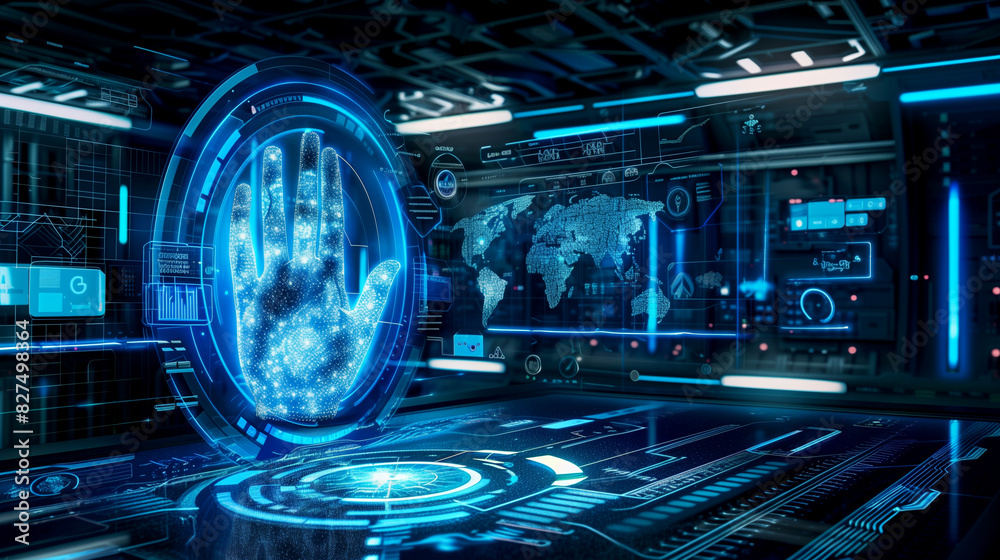 Poster fingerprint authentication biometric verification system futuristic cyber security technology secure