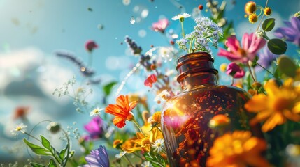 medicinal herbs flowers jar. Selective focus