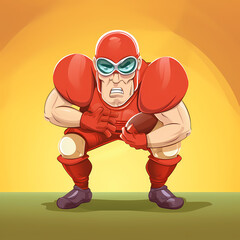 American Football Player with Ball in field,Cartoon quarterback picture,vector illustration cartoon.