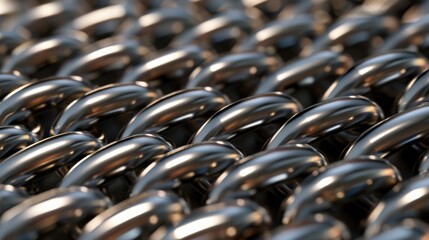Metallic Chainmail Texture Close-Up, Shiny and Interlocking Rings, Ideal for Industrial and Design Uses
