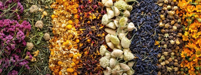 assorted dried herbs and flowers. Selective focus