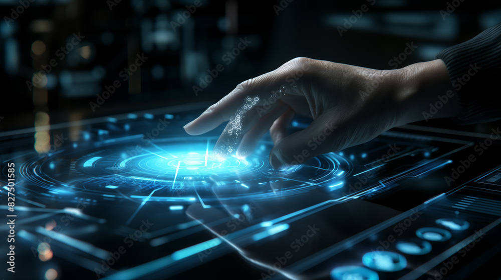 Poster fingerprint authentication biometric verification system futuristic cyber security technology secure