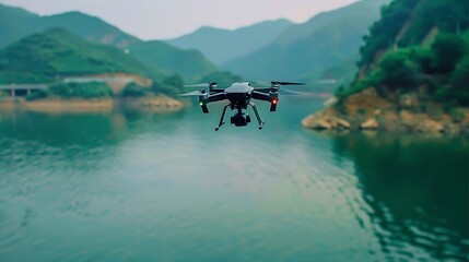 Fototapeta premium Monitoring drones flying over water for the environment