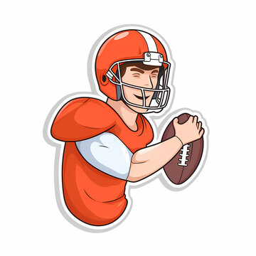 recommend clip art: American Football Player with Ball in field,Cartoon quarterback picture,vector illustration cartoon.