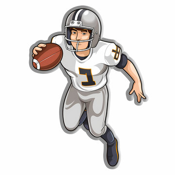 recommend clip art: American Football Player with Ball in field,Cartoon quarterback picture,vector illustration cartoon.