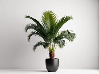Obraz premium Copy space, ultra detailed, isolated, dof, perfect lighting, Minimal tropical green palm tree with pots isolated on white background.