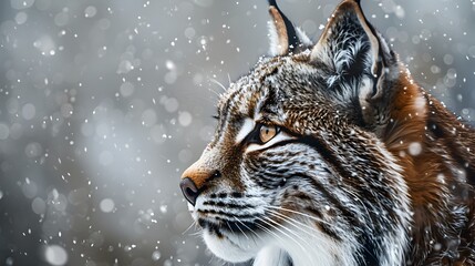 Obraz premium Lynx in the Spotlight A Studio Portrait of a Winter Predators Piercing Gaze and Tufted Ears