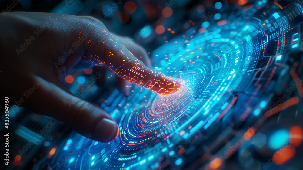 Poster fingerprint authentication biometric verification system futuristic cyber security technology secure