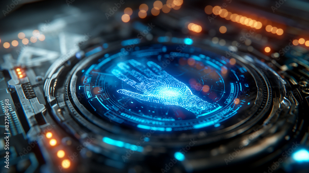 Poster fingerprint authentication biometric verification system futuristic cyber security technology secure