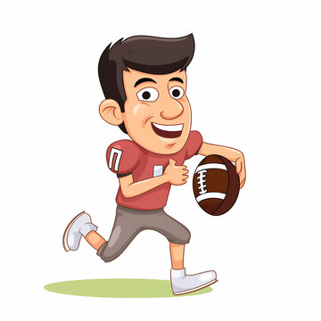 recommend clip art: American Football Player with Ball in field,Cartoon quarterback picture,vector illustration cartoon.