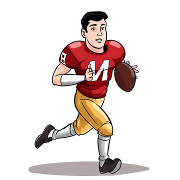 recommend clip art: American Football Player with Ball in field,Cartoon quarterback picture,vector illustration cartoon.