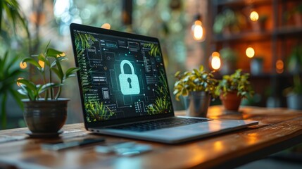 Personal data privacy concept, digital lock and key on a laptop screen
