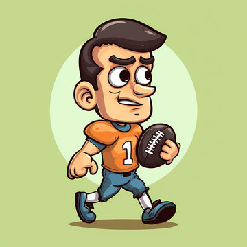 recommend clip art: American Football Player with Ball in field,Cartoon quarterback picture,vector illustration cartoon.