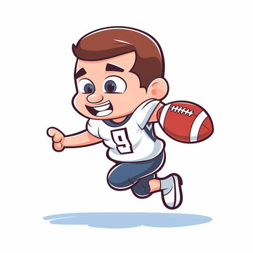 recommend clip art: American Football Player with Ball in field,Cartoon quarterback picture,vector illustration cartoon.