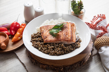 Lentils stew with fried fish and white rice monday meal