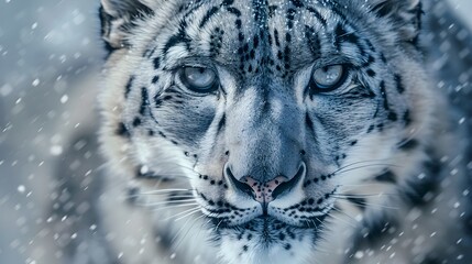 Snow Leopards Intense Gaze A Study of Power and Grace in Icy Habitat