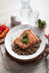 Lentils stew with fried fish and white rice monday meal