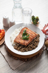 Lentils stew with fried fish and white rice monday meal