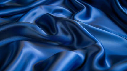 Fototapeta premium Smooth Blue Satin Fabric Close-Up Textured Background for Design, Card, Poster