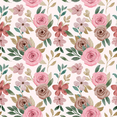 pink brown floral watercolor seamless pattern