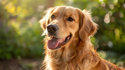 Golden Retrievers Joyful Expression in a Sunlit Garden Serene Retirement