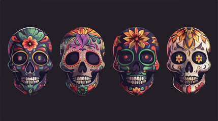 Four of traditional sugar Mexican skull. Day of the designs