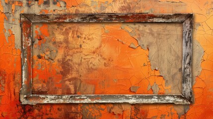 Weathered Grunge Background with an Old Frame in Orange