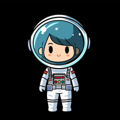 Cute astronaut kids vector image illustration on black background. Flat design style.