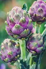 Fototapeta premium artichoke growing close-up. Selective focus