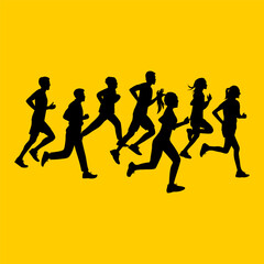 silhouette of several people jogging vector illustration
