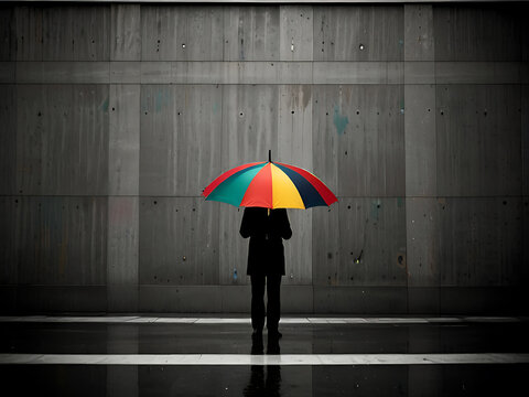 rainy day umbrella vintage city street art