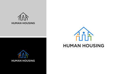 human house logo. team work connection people logo. real estate consulting vector template