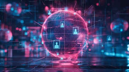 Obraz premium Digital Global Network with User Profiles 