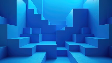 Stylized blue geometric shapes creating an abstract design.