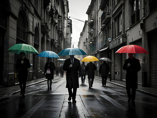 rainy day umbrella vintage city street art