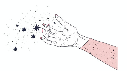 Hand and stars. Outline minimalist vector illustration