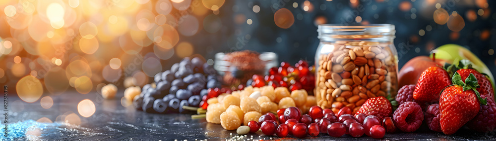 Wall mural photo realistic image of a nutritionist presenting healthy snacks with a glossy backdrop, highlighti - Wall murals