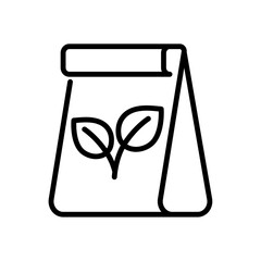 Eco paper bag with leaves outline icon. Eco friendly package symbol. Editable stroke. Isolated vector illustration 