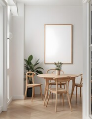 Fototapeta premium Frame mockup, ISO A paper size. Living room poster mockup. Modern interior design. Living room Interior mockup with house background. 3D render