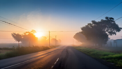 새벽녘 도로 안개