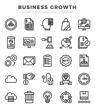 Business Growth Lineal icons collection. 25 icon set in a Lineal design.