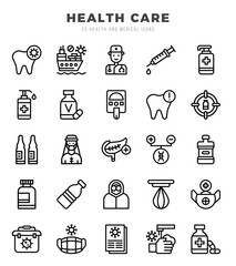 Vector HEALTH CARE types icon set in Lineal style. vector illustration.