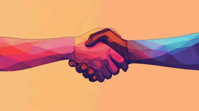 A 2D flat style depiction of hands joining together in a handshake, representing partnership and cooperation. The background features a minimalist gradient to add depth without distracting from the