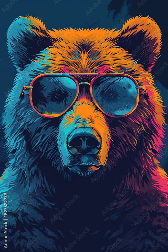 Wall mural a cool bear wearing sunglasses