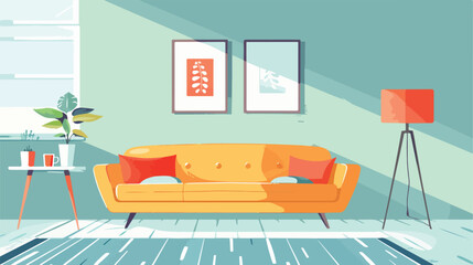 Illustration of modern living room with sofa and floor