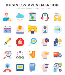Business Presentation Flat icons collection. 25 icon set in a Flat design.