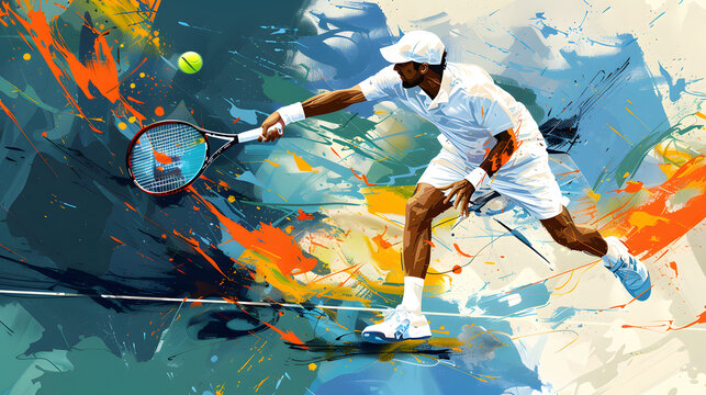 Painting Dynamic Tennis Action Abstract Artistic Illustration of a Tennis Player in Motion Capturing the Energy and Movement of the Sport Wallpaper Digital Art Poster Brainstorming Background