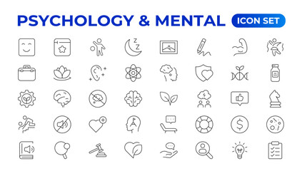 Psychology and mental line icons collection. Big UI icon set in a flat design. Thin outline icons pack. Vector illustration