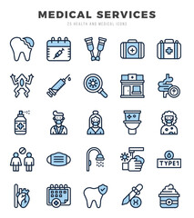 Set of 25 MEDICAL SERVICES Two Color Icons Pack.