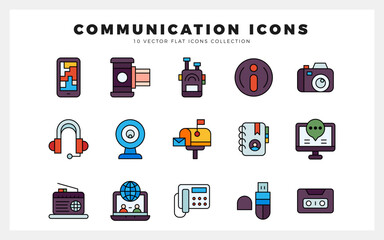 15 Communication And Media Lineal Color icon pack. vector illustration.